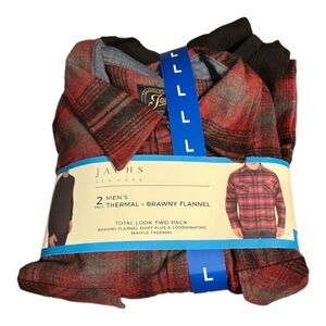 Jachs NY Black Thermal Top + Red Plaid Flannel L NWT